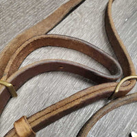 Rolled Leather Loop Roper Rein, 1 snap, 2 conways *gc/fair, rubs, cracks, twist, stains, dry, stiff
