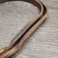 Rolled Leather Loop Roper Rein, 1 snap, 2 conways *gc/fair, rubs, cracks, twist, stains, dry, stiff
