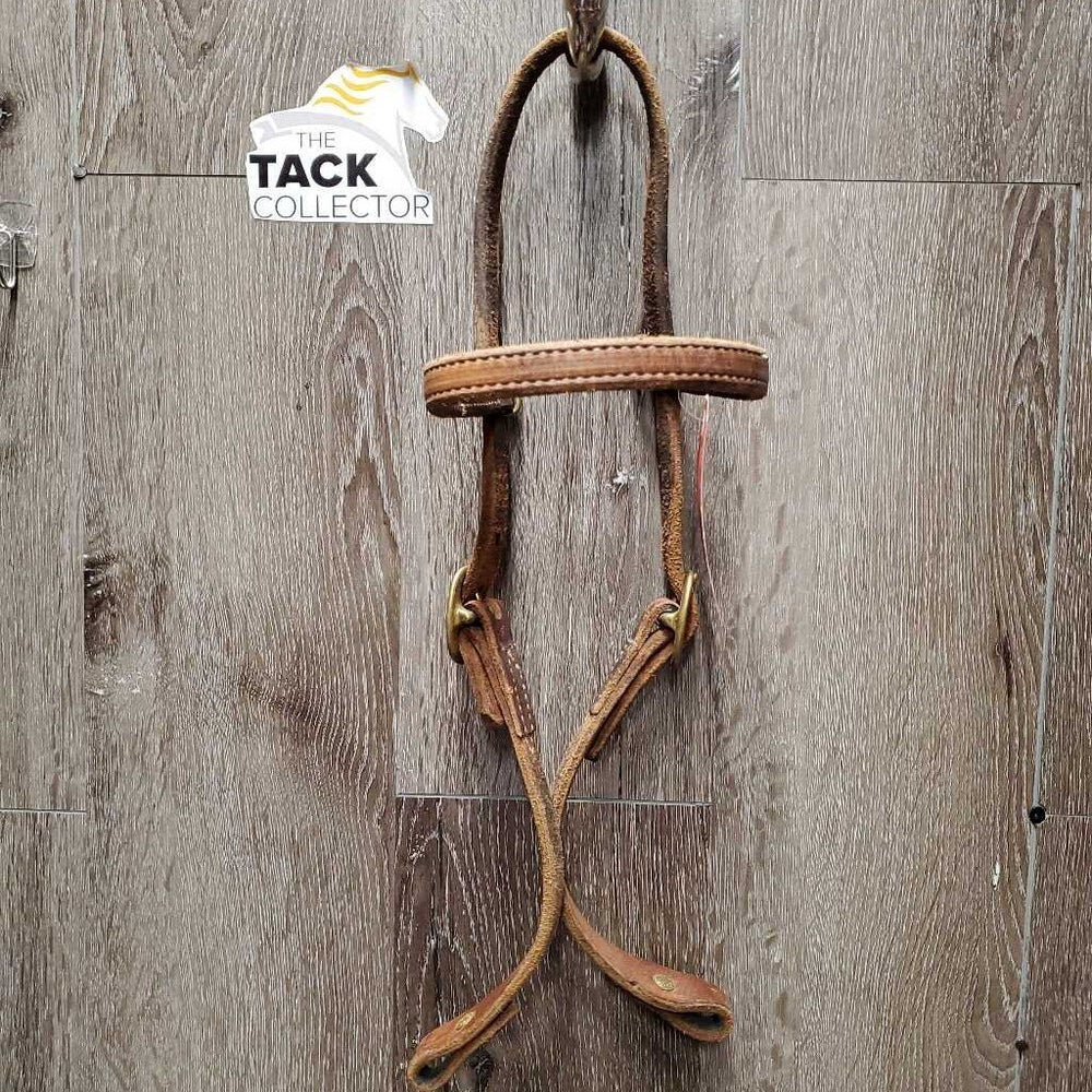 Hvy Harness Leather Headstall, rivets *gc, NO throat, scraped edges, stains, rubs, scrapes, dirt