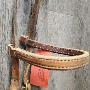 Hvy Harness Leather Headstall, rivets *gc, NO throat, scraped edges, stains, rubs, scrapes, dirt