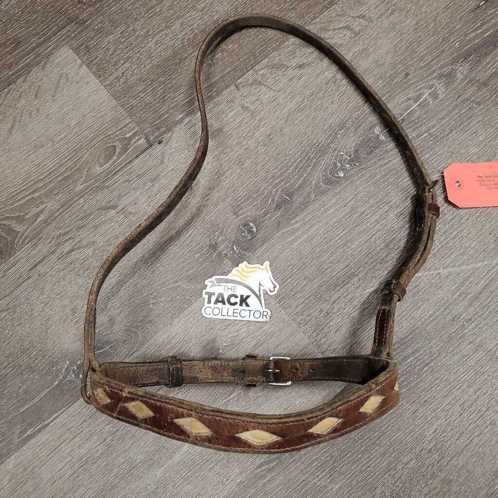 Thick Western Cavesson Noseband *fair/gc, v.dirty, v.tight keepers, scrapes, faded, rubs, scraped edges, residue