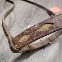 Thick Western Cavesson Noseband *fair/gc, v.dirty, v.tight keepers, scrapes, faded, rubs, scraped edges, residue
