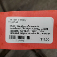 Thick Western Cavesson Noseband *fair/gc, v.dirty, v.tight keepers, scrapes, faded, rubs, scraped edges, residue
