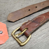 Soft Thick Flat Leather Breastcollar? Strap, Brass Buckle *cut keepers, gc, clean, rubs, stains, scratches
