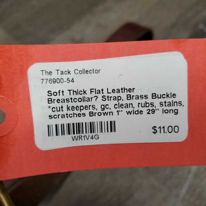 Soft Thick Flat Leather Breastcollar? Strap, Brass Buckle *cut keepers, gc, clean, rubs, stains, scratches