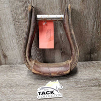 1 ONLY Leather Wrapped Western Stirrup, engraved silver *gc, dirt, stains, scratches, rubs, rust
