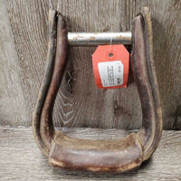 1 ONLY Leather Wrapped Western Stirrup, engraved silver *gc, dirt, stains, scratches, rubs, rust

