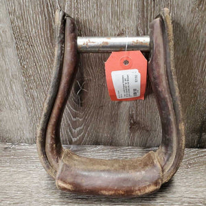 1 ONLY Leather Wrapped Western Stirrup, engraved silver *gc, dirt, stains, scratches, rubs, rust