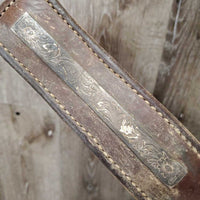 1 ONLY Leather Wrapped Western Stirrup, engraved silver *gc, dirt, stains, scratches, rubs, rust

