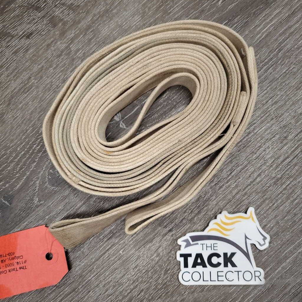 Thin Cotton Web Draw Reins, loop ends *gc, older, dingy, stains, mnr edge snags/frays