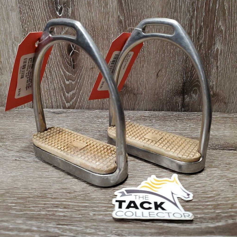 Pr Hvy Stirrup Irons, grips *gc, clean, older, scratches, dings, grips: rubs, stains & thin edges