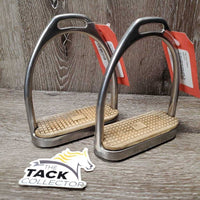Pr Hvy Stirrup Irons, grips *gc, clean, older, scratches, dings, grips: rubs, stains & thin edges
