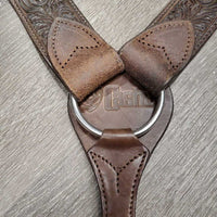 2.75" Tooled Leather Western Breastcollar, snap *xc/vgc, v.mnr dirt, rubs & film