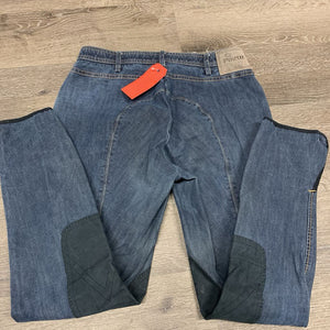 Thick Eurosat Denim Breeches *gc, stiff, mnr faded, threads, v.rubbed seat