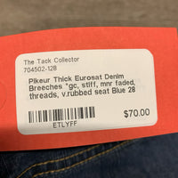 Thick Eurosat Denim Breeches *gc, stiff, mnr faded, threads, v.rubbed seat
