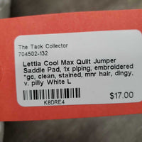 Quilt Jumper Saddle Pad, 1x piping, embroidered *gc, clean, stained, mnr hair, dingy, v. pilly
