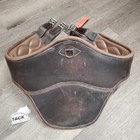 Lg Belly Girth, 2x els, center d ring *gc/fair, clean, faded, stains, rubs, residue, hairy seams, older
