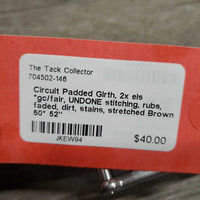 Padded Girth, 2x els *gc/fair, UNDONE stitching, rubs, faded, dirt, stains, stretched
