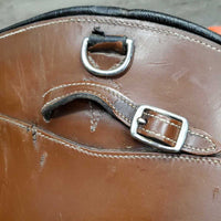 Lg Belly Girth, 2x els, center d ring & strap *gc/fair, scratches, rubs, scrapes, stretched strap, peeled d ring, clean, hairy seams

