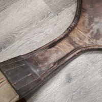 Lg Belly Girth, 2x els, D Ring, Strap *fair, v.stiff, cracks, dirt, stains, film, scrapes
