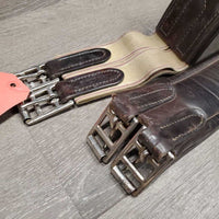 Narrow LKeather Girth, 1x els *gc, dirty, rubs, faded, rust, older
