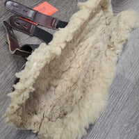 Open Front Leather & Sheepskin Boots, tabs *gc/fair, older, thin spots, clumpy, stains?dirt, scrapes, hairy