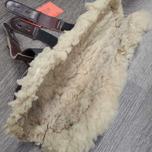 Open Front Leather & Sheepskin Boots, tabs *gc/fair, older, thin spots, clumpy, stains?dirt, scrapes, hairy