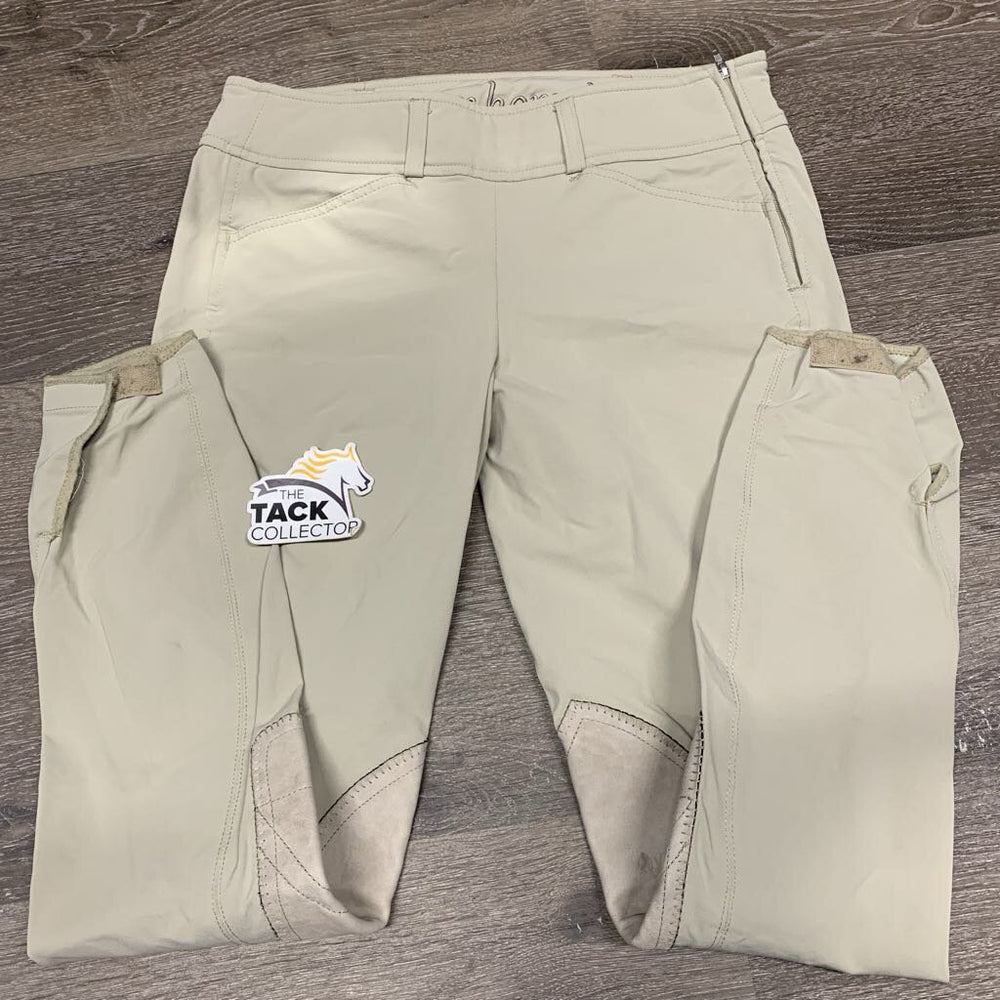 Euroseat Breeches, Side Zip, Leather Knees *gc, older, hairy velcro, threads, seam puckers, mnr stains, rubbed & pilly ankles