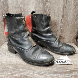 Pr Paddock Boots, zips *fair, cracked, big hole, loose soles, older, dirty, clumps inside, rubs, faded