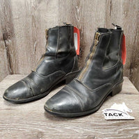 Pr Paddock Boots, zips *fair, cracked, big hole, loose soles, older, dirty, clumps inside, rubs, faded
