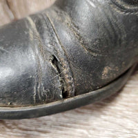 Pr Paddock Boots, zips *fair, cracked, big hole, loose soles, older, dirty, clumps inside, rubs, faded

