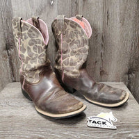 Square Toe Cowgirl Boots *gc, dirt, stains, rubs, sole wear, scratches, scuffed toes, unstitched seam PROCEEDS DONATED
