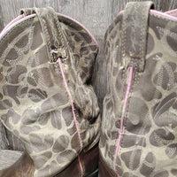 Square Toe Cowgirl Boots *gc, dirt, stains, rubs, sole wear, scratches, scuffed toes, unstitched seam PROCEEDS DONATED
