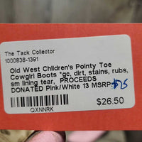 Children's Pointy Toe Cowgirl Boots *gc, dirt, stains, rubs, sm lining tear, PROCEEDS DONATED
