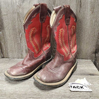 Children's Square Toe Cowboy Boots *gc, dirt, toe scuffs, scratches, sm lining tears
