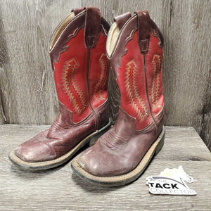 Children's Square Toe Cowboy Boots *gc, dirt, toe scuffs, scratches, sm lining tears