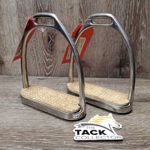 Pr Hvy Fine Stirrup Irons, grips *gc/fair, rust spots, scratches, dings, grips: v.stiff/hard & discolroed