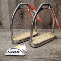 Pr Hvy Fine Stirrup Irons, grips *gc/fair, rust spots, scratches, dings, grips: v.stiff/hard & discolroed
