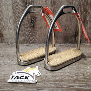Pr Hvy Fine Stirrup Irons, grips *gc/fair, rust spots, scratches, dings, grips: v.stiff/hard & discolroed