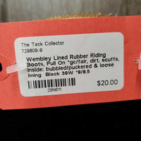 Lined Rubber Riding Boots, Pull On *gc/fair, dirt, scuffs, inside: bubbled/puckered & loose lining
