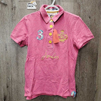 SS Polo Shirt, 1/4 Button Up *gc, mnr fading, puckered collar