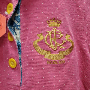 SS Polo Shirt, 1/4 Button Up *gc, mnr fading, puckered collar