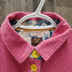 SS Polo Shirt, 1/4 Button Up *gc, mnr fading, puckered collar