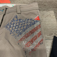 Euroseat Breeches, bling *gc/fair, snags, sm holes, runs, undone stitching, stains, missing bling, peeled knees
