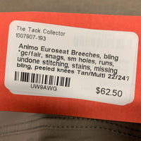 Euroseat Breeches, bling *gc/fair, snags, sm holes, runs, undone stitching, stains, missing bling, peeled knees
