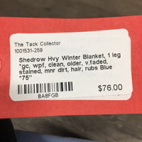 Hvy Winter Blanket, 1 leg *gc, wpf, clean, older, v.faded, stained, mnr dirt, hair, rubs
