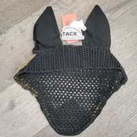 Crochet Ear Bonnet Fly Veil, piping *gc, faded, no string, curled, discolored, clean, puckered
