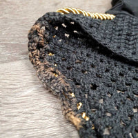 Crochet Ear Bonnet Fly Veil, piping *gc, faded, no string, curled, discolored, clean, puckered
