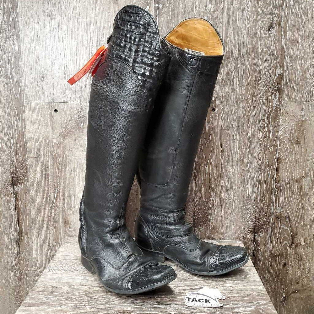 Square Toe Dress Boots, zips, Alligator tops & toes, 2 black plastic forms *vgc, clean, folded foot