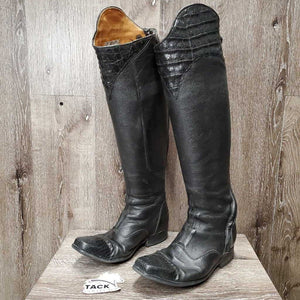 Square Toe Dress Boots, zips, Alligator tops & toes, 2 black plastic forms *vgc, clean, folded foot